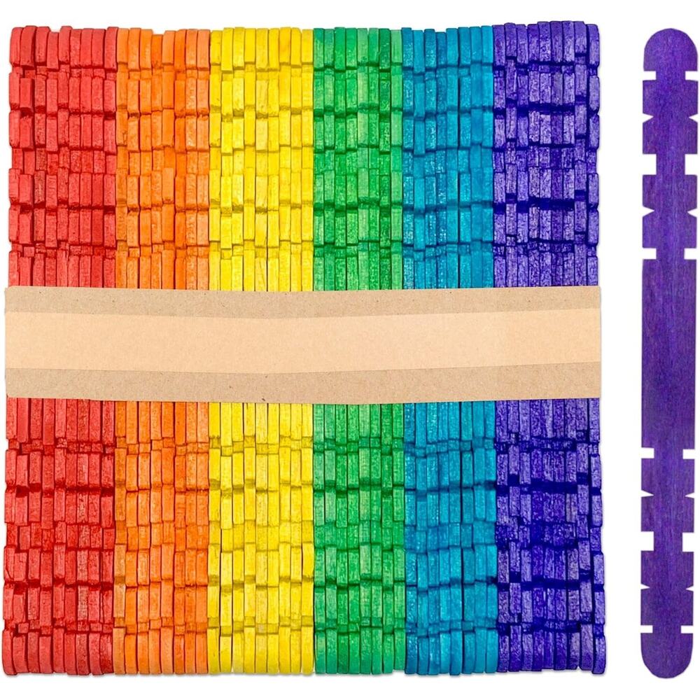 300 Pack 4.5 Inch Notched Multi-Color Wood Craft Sticks, Wooden Sawtooth Hobby - Picture 4 of 5